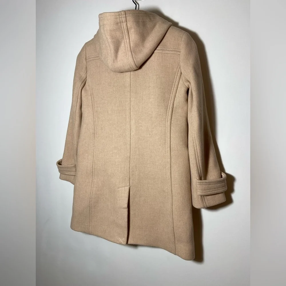$350-J.Crew the 2007 Italian stadium-cloth wool toggle Hood coat BEIGE Sz 0P - Picture 7 of 9